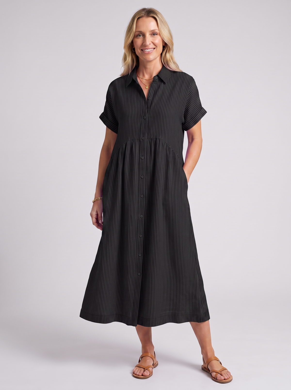 Women's Casual Lightweight Striped Short Sleeve Dress