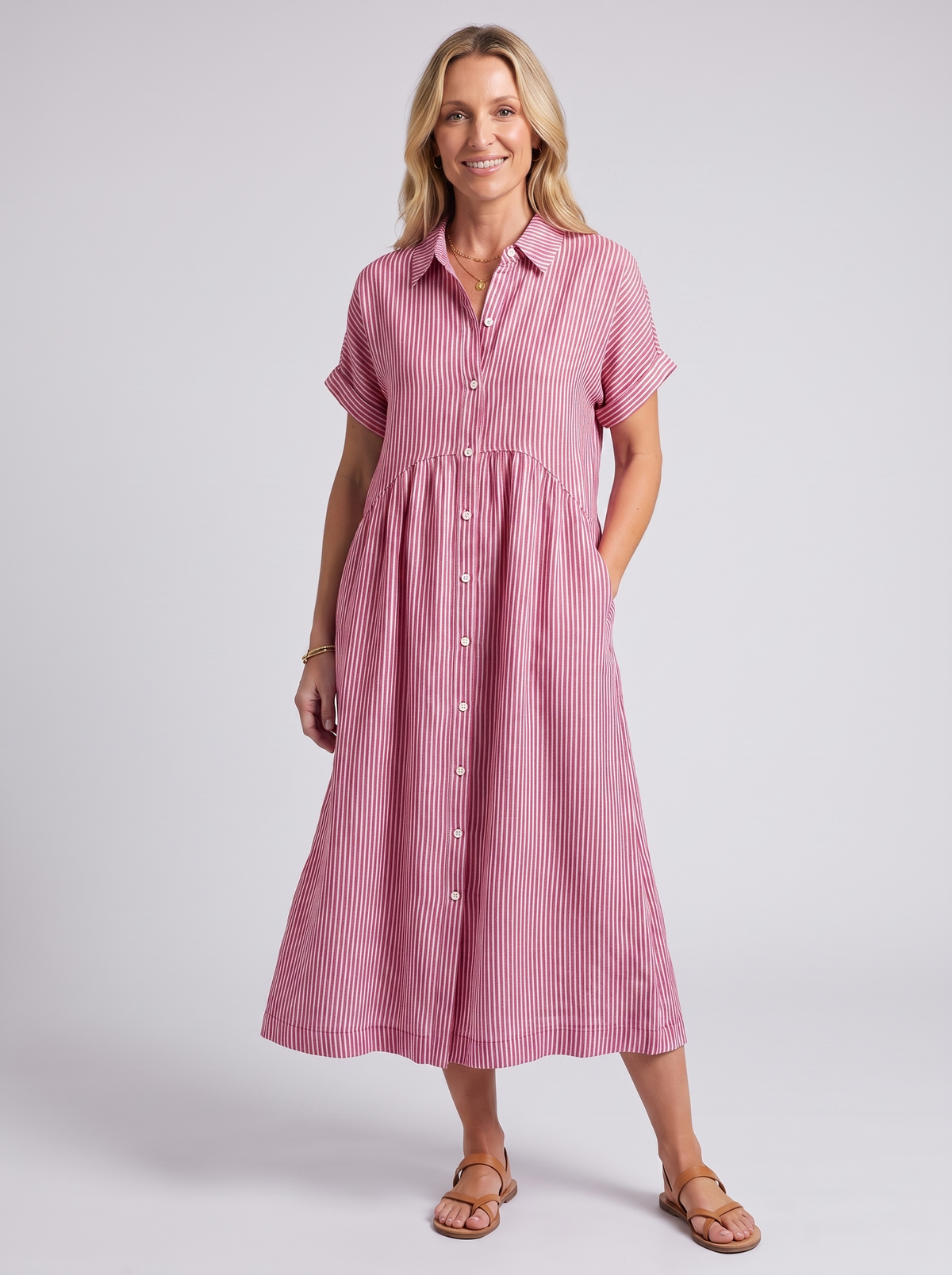 Women's Casual Lightweight Striped Short Sleeve Dress