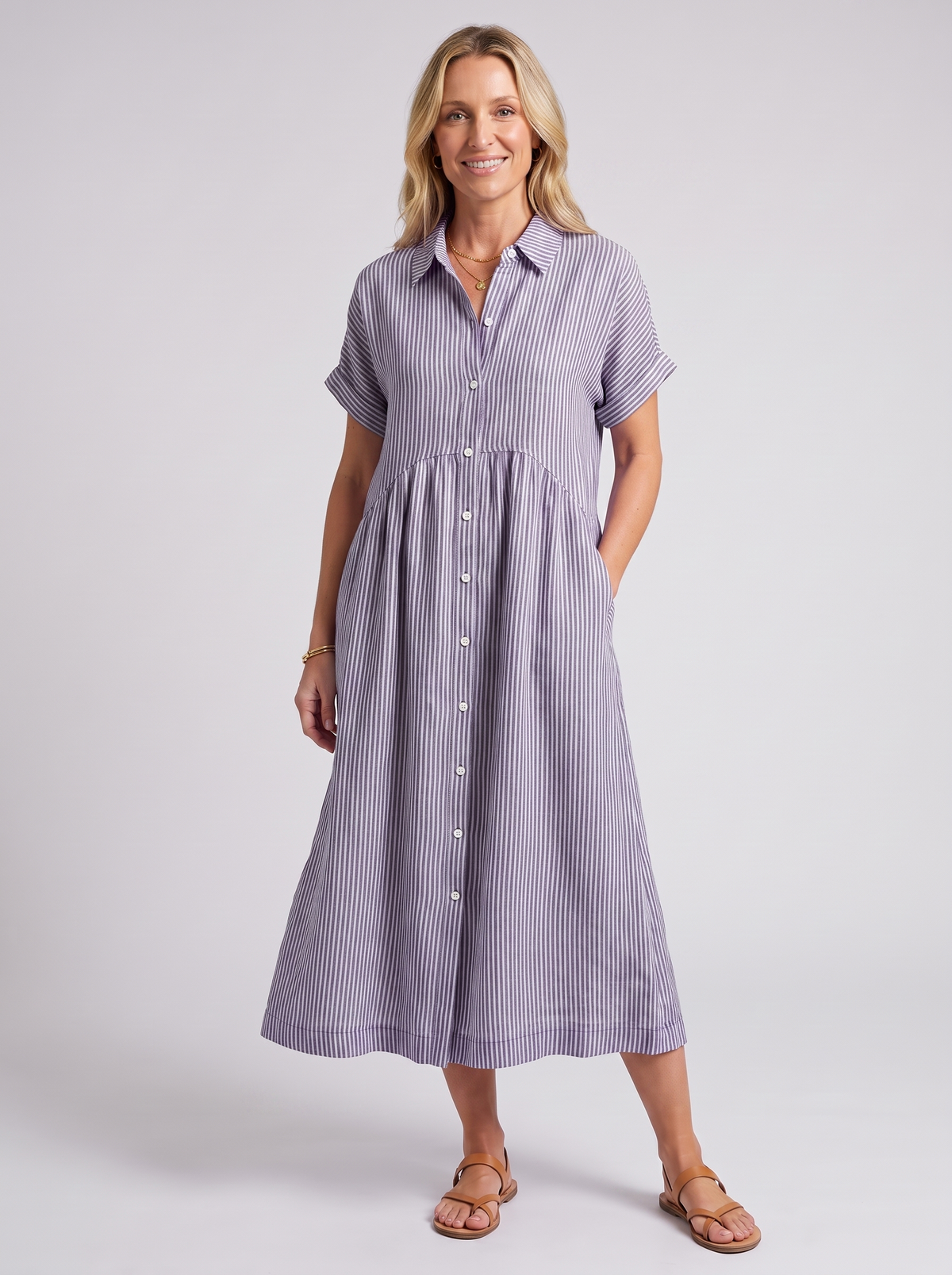 Women's Casual Lightweight Striped Short Sleeve Dress