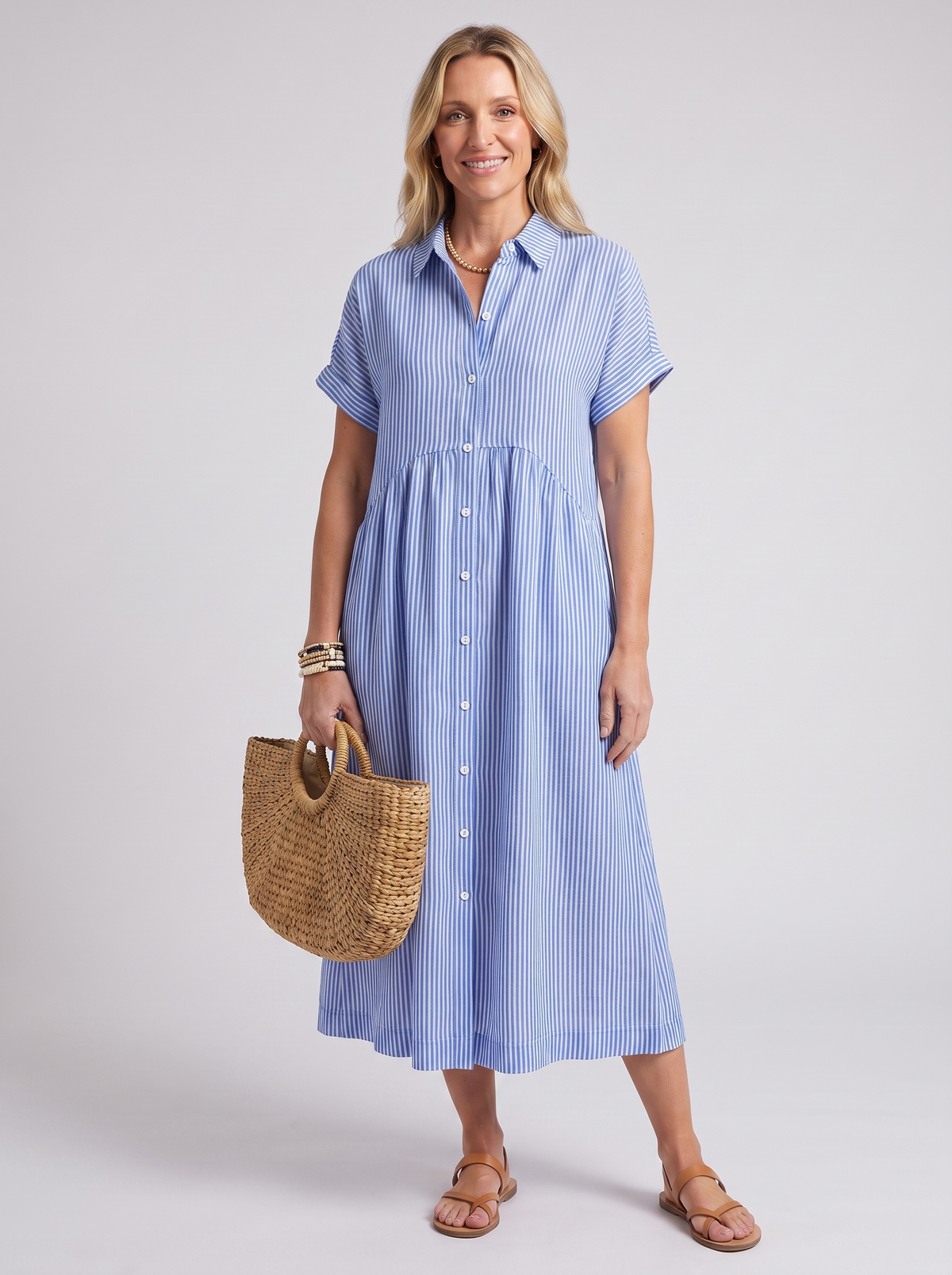Women's Casual Lightweight Striped Short Sleeve Dress