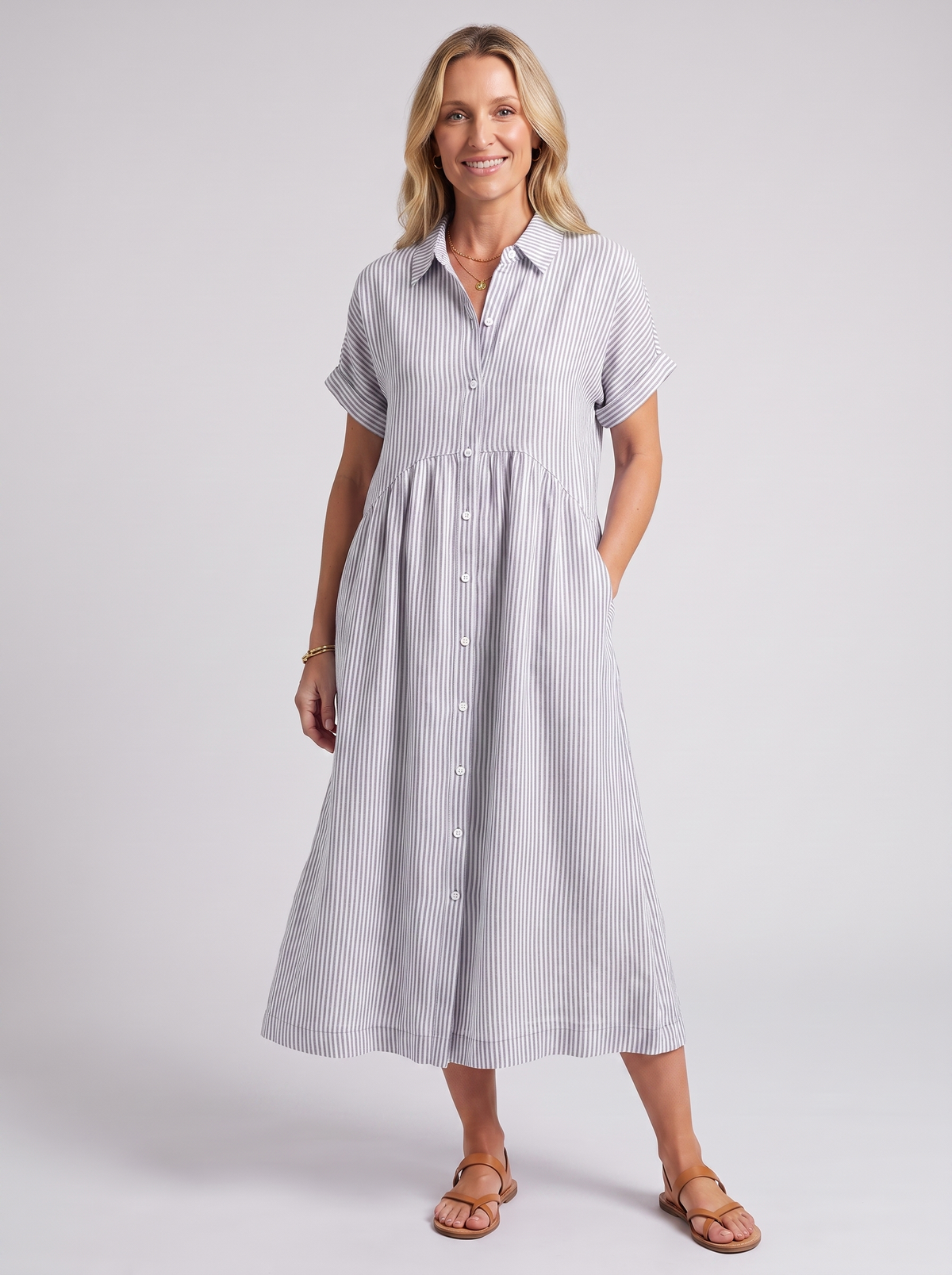 Women's Casual Lightweight Striped Short Sleeve Dress
