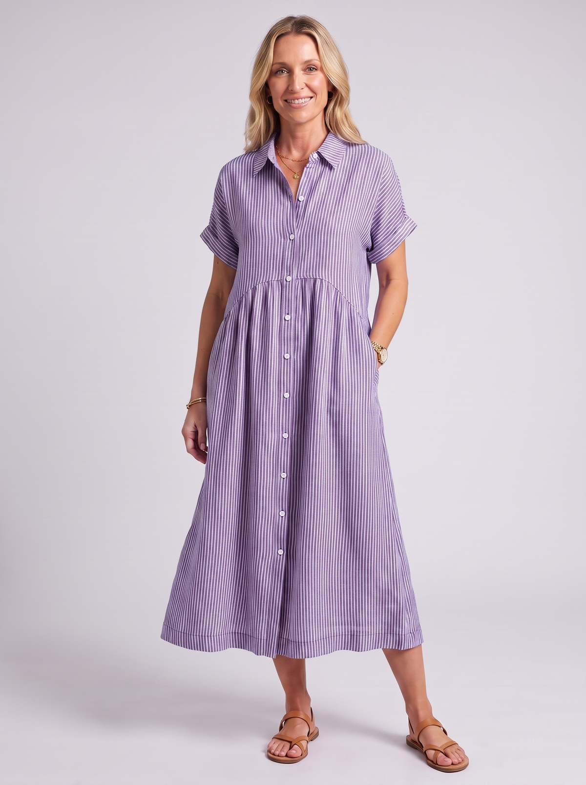 Women's Casual Lightweight Striped Short Sleeve Dress