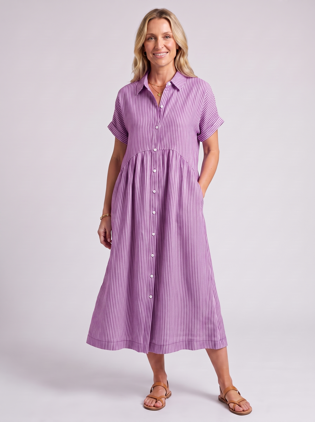 Women's Casual Lightweight Striped Short Sleeve Dress