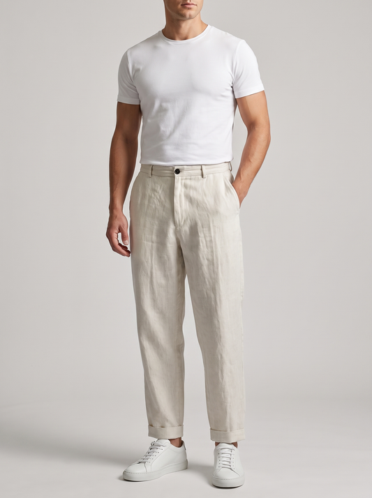 Men's Casual Linen Straight-Leg Trousers
