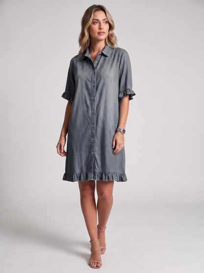 Women's Casual Ruffled-Edge Short Sleeve Dress