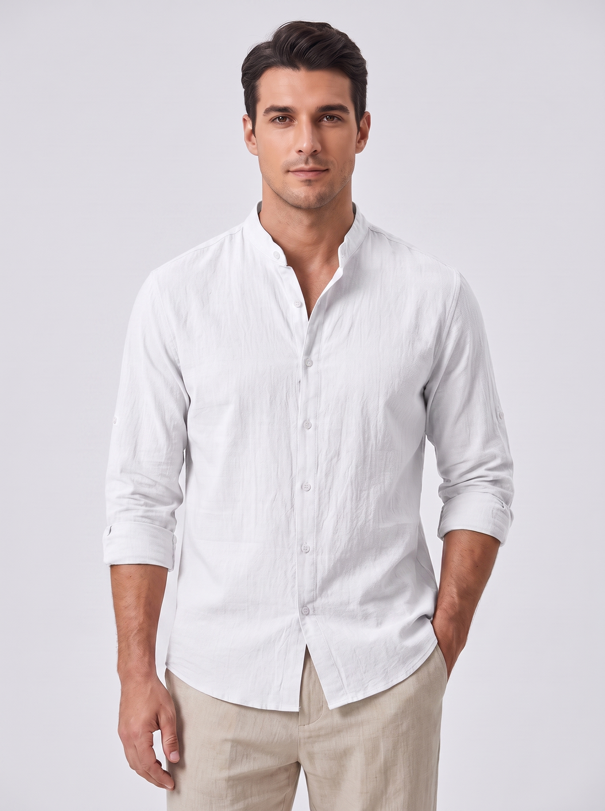 Men's Casual Linen Standing Collar Shirt