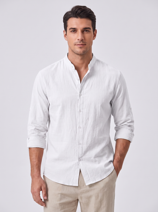 Men's Casual Linen Standing Collar Shirt