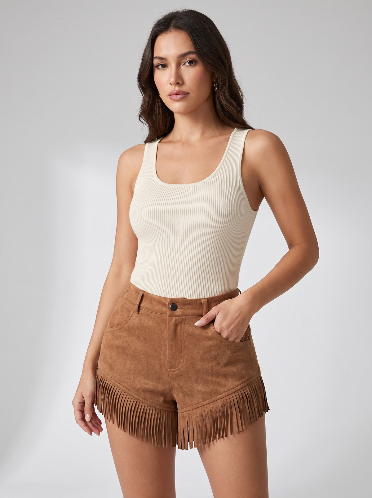 Women's Retro Suede Tassel Western Shorts