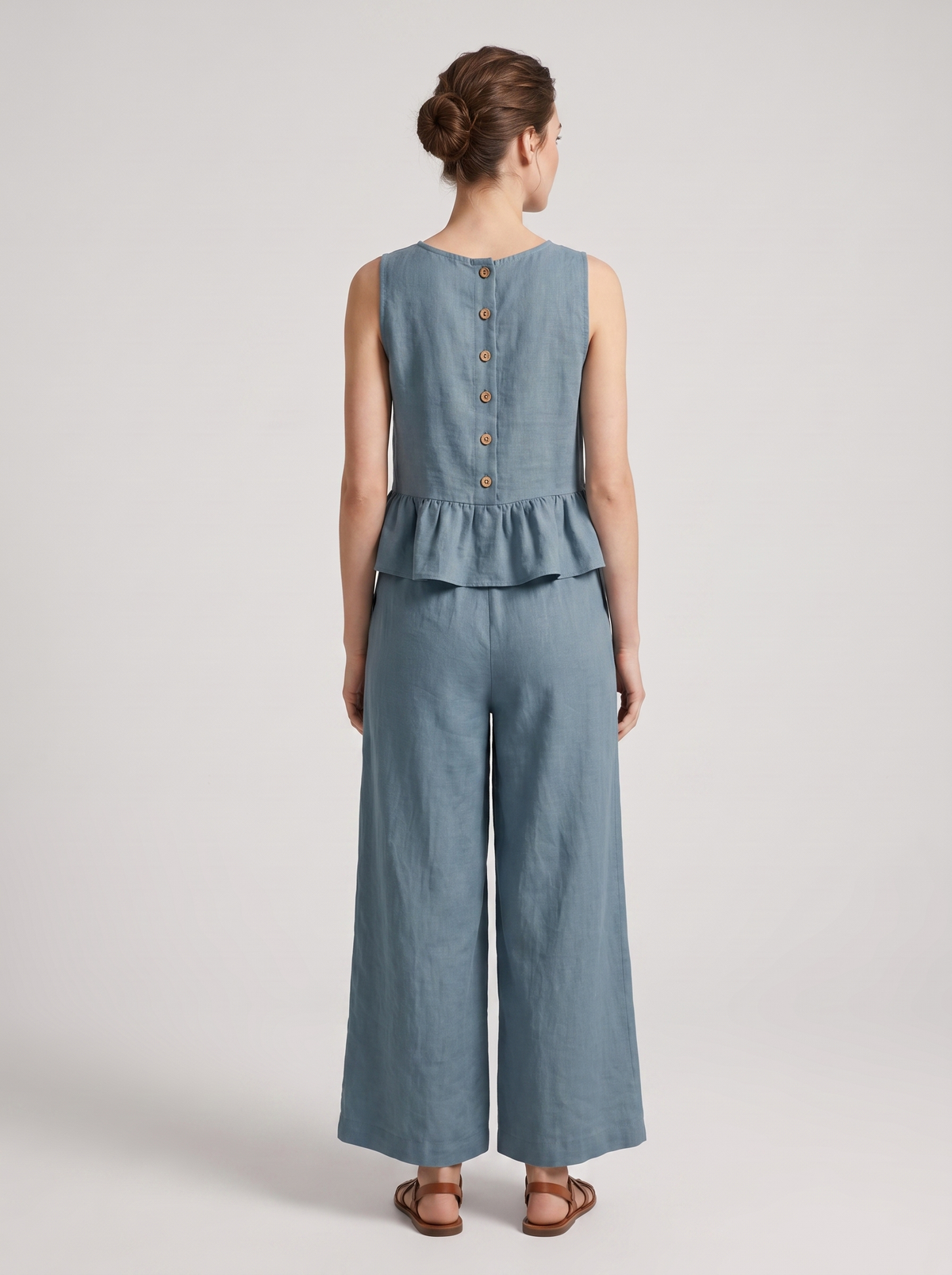 Women's Casual Cotton Tank Top with Ruffled Hem and Cropped Pants Set