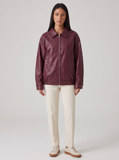 Women's Oversized Leather Biker Jacket