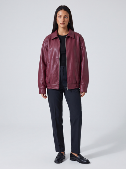 Women's Oversized Leather Biker Jacket