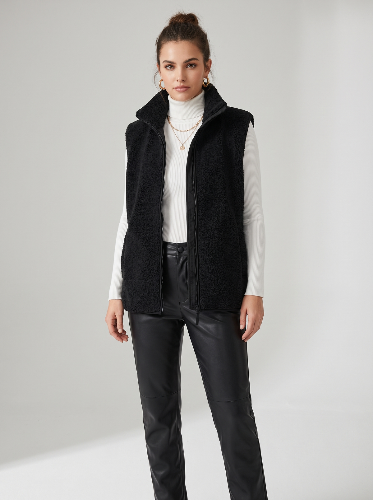 Women's Casual Teddy Fleece Zip-Up Vest