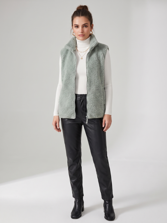 Women's Casual Teddy Fleece Zip-Up Vest