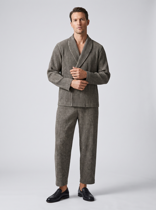 Men's Slim Fit Plaid Wool Suit Blazer and Trousers