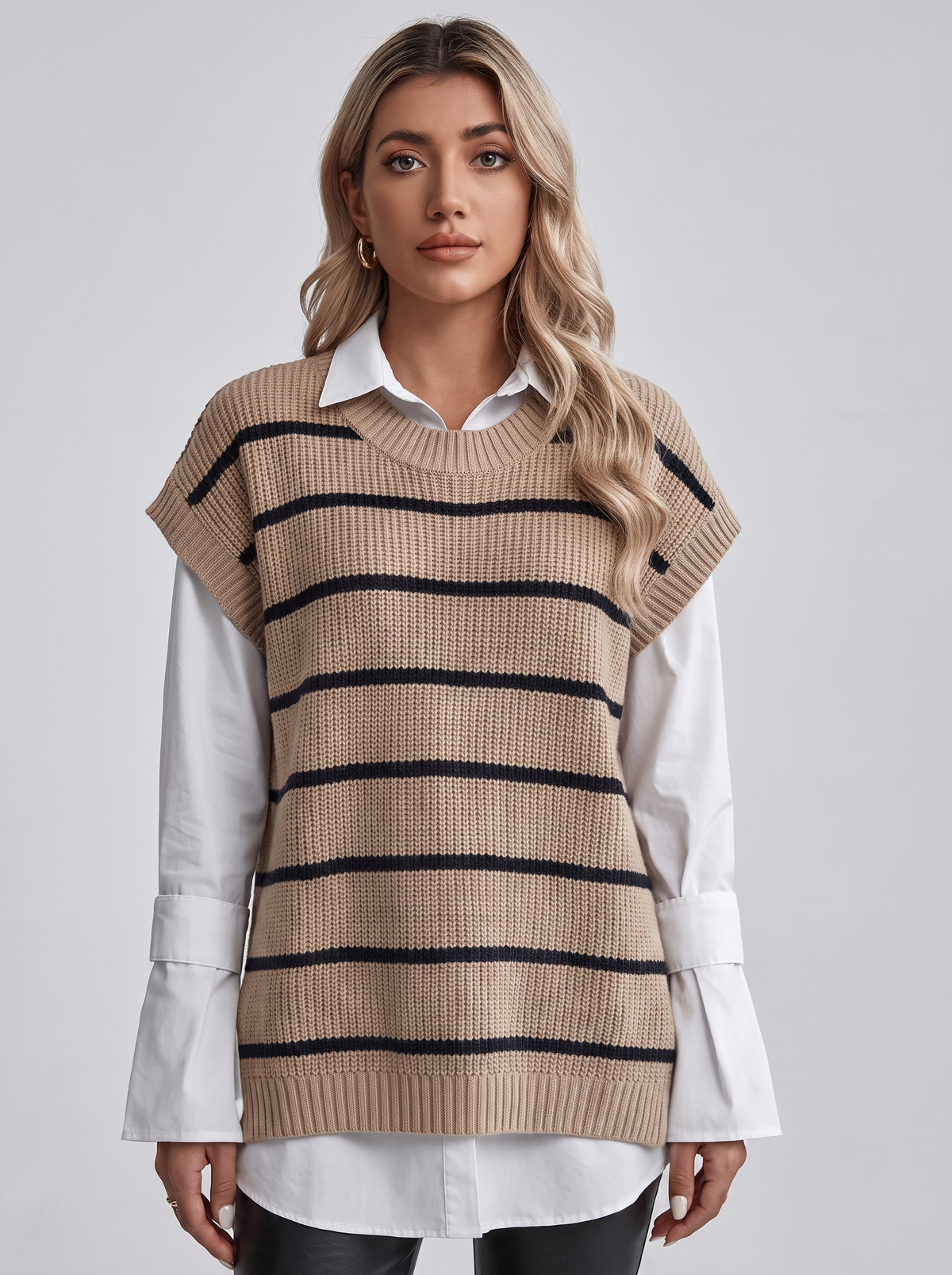 Women's Casual Striped Knit Sweater Vest