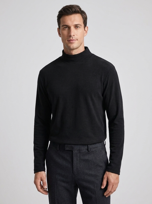 Men's Classic Cotton Long Sleeve Undershirt with Semi-High Collar