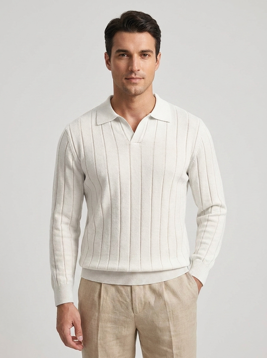 Men's Classic V-Neck Long Sleeve Polo Sweater