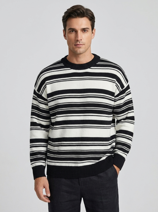 Men's Casual Cotton Striped Crewneck Sweater