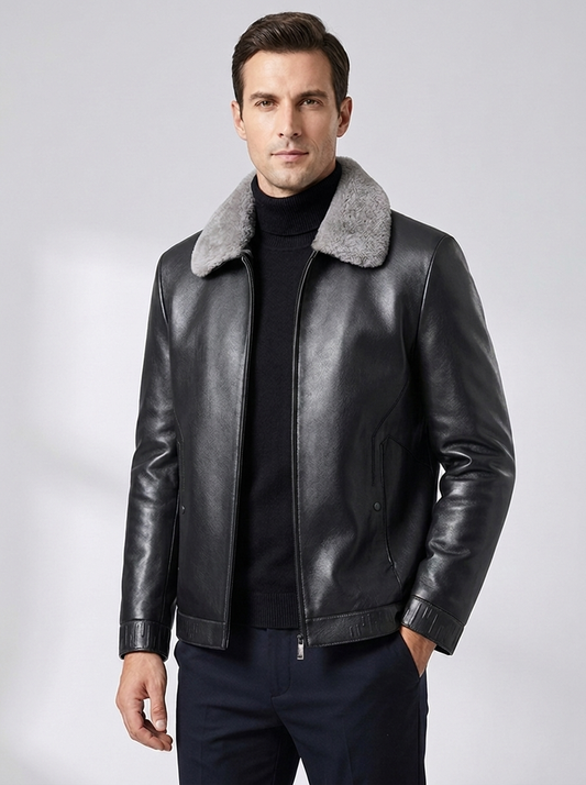 Men's Casual Padded Leather Jacket