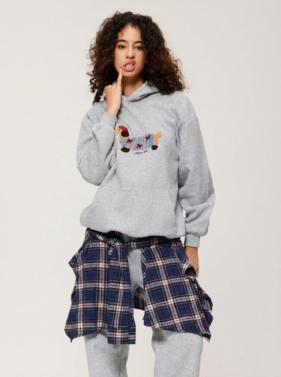 Unisex Oversized Cotton Blend Hoodie with Dachshund Design