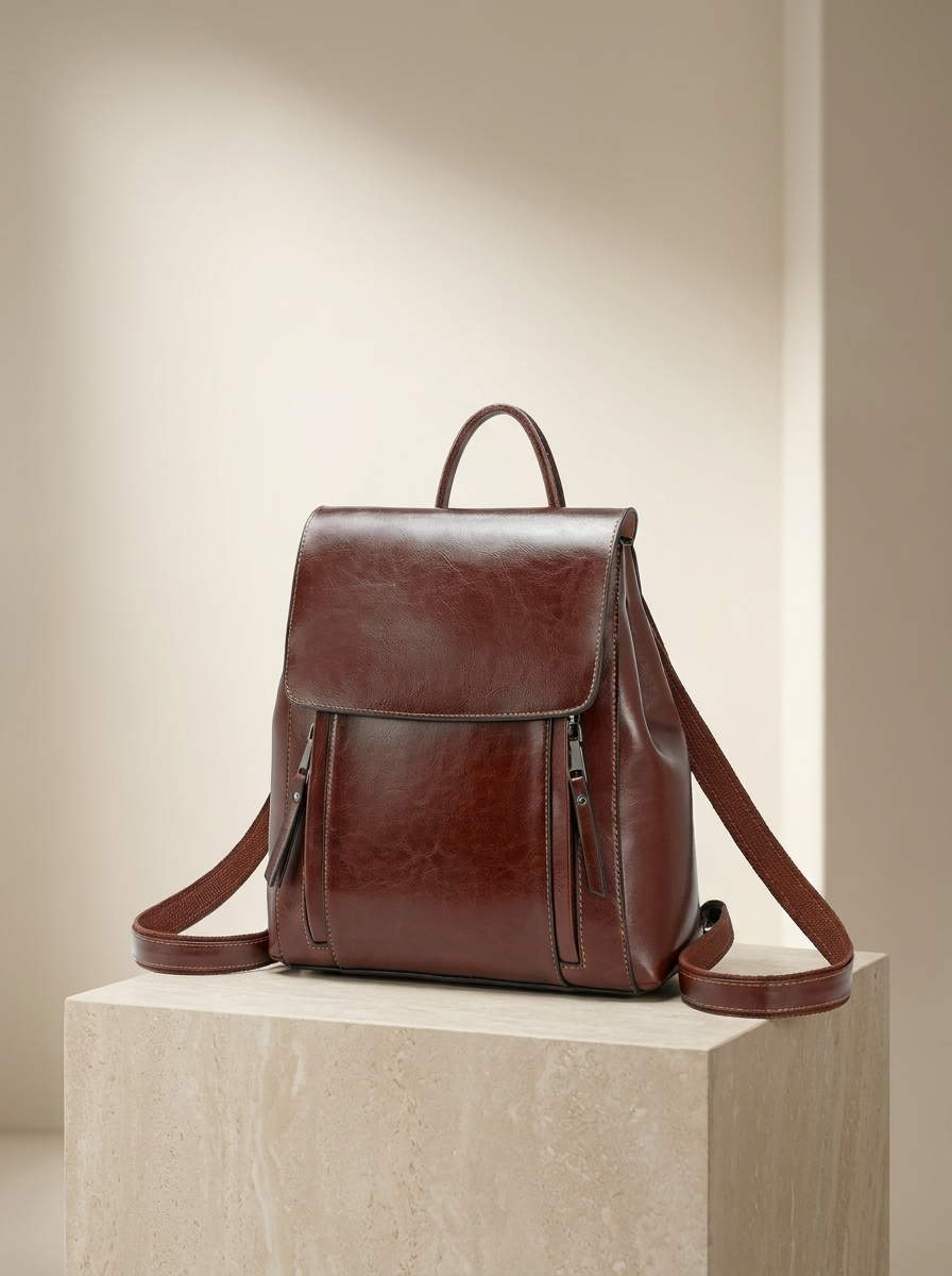 Women's Classic Leather Structured Flap Backpack