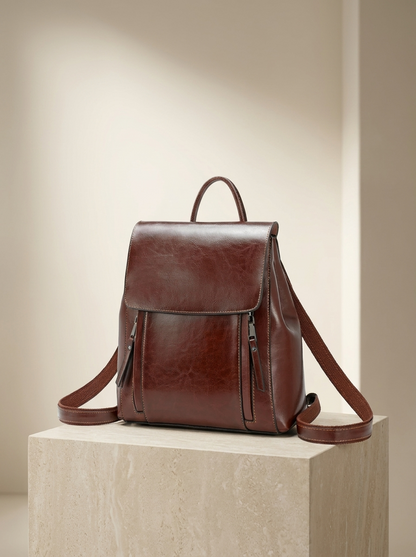 Women's Classic Leather Structured Flap Backpack
