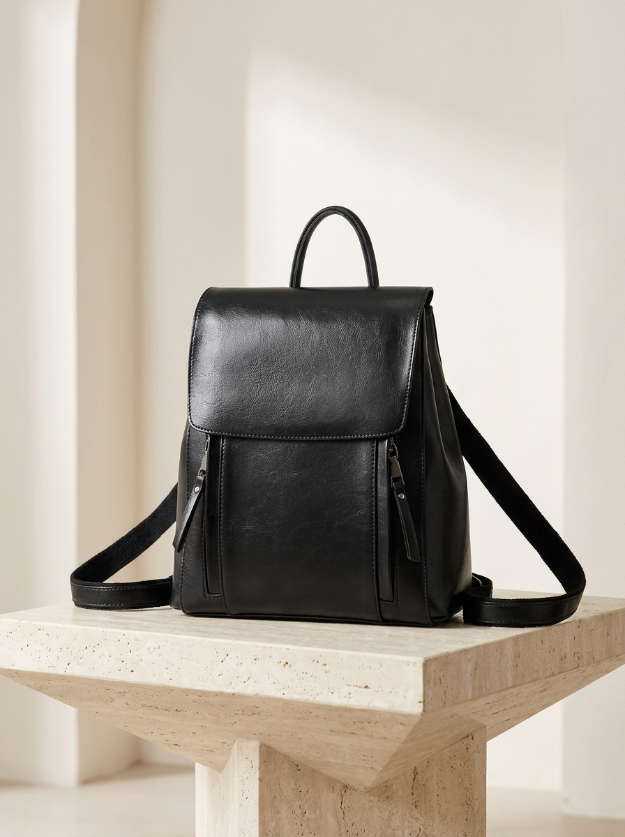 Women's Classic Leather Structured Flap Backpack