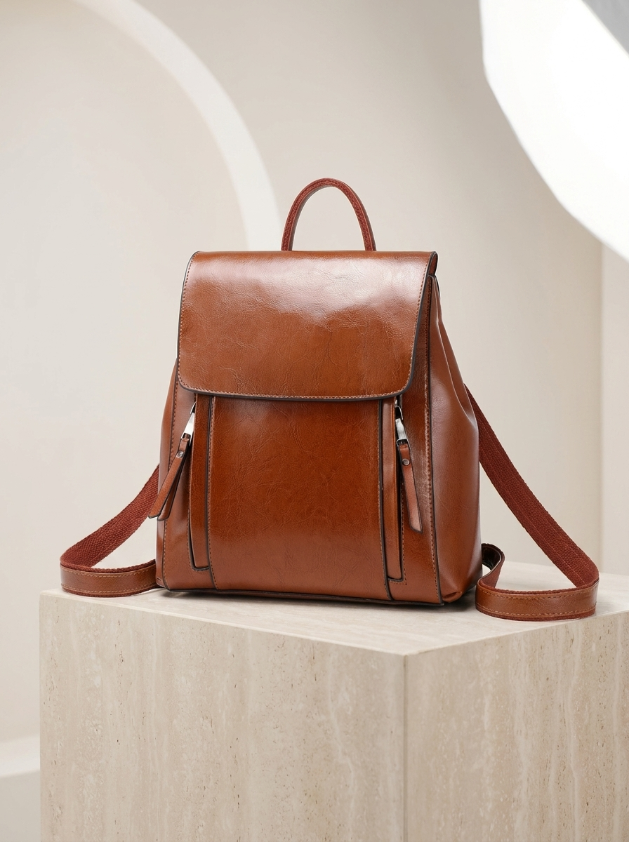 Women's Classic Leather Structured Flap Backpack