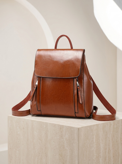 Women's Classic Leather Structured Flap Backpack