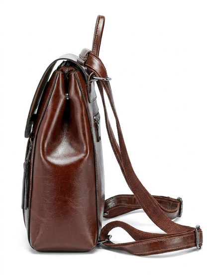 Women's Classic Leather Structured Flap Backpack