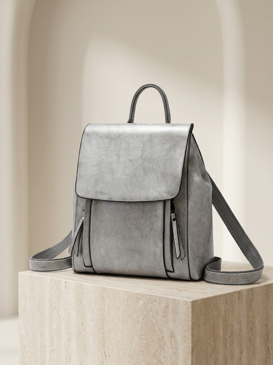 Women's Classic Leather Structured Flap Backpack