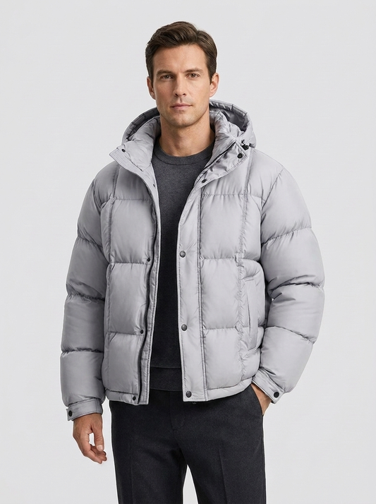 Men's Casual Hooded Down Puffer Jacket with Loose Fit