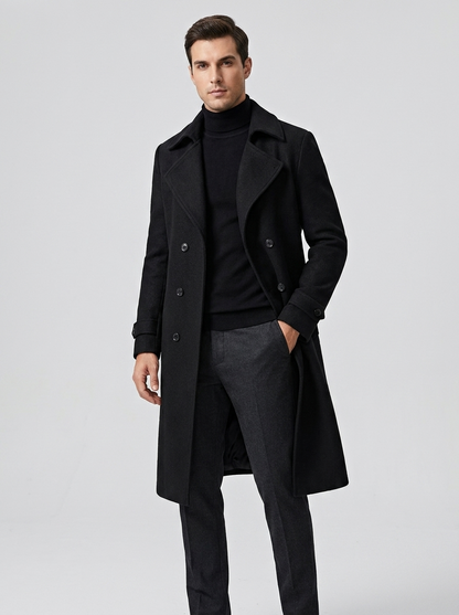 Men's Classic Wool Double Breasted Trench Coat