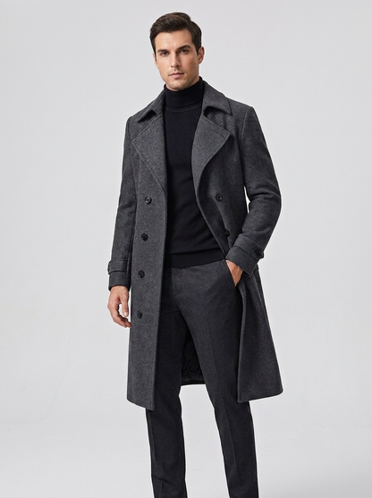 Men's Classic Wool Double Breasted Trench Coat