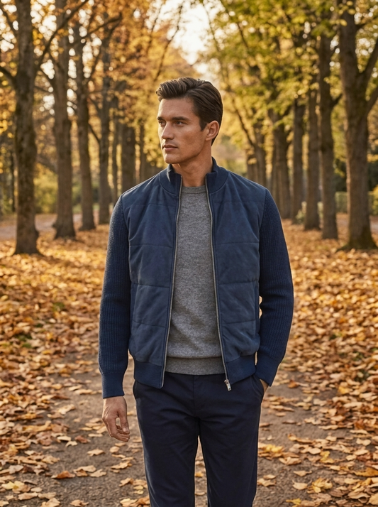 Men's Casual Patchwork Wool Blend Stand-Neck Sweater Coat
