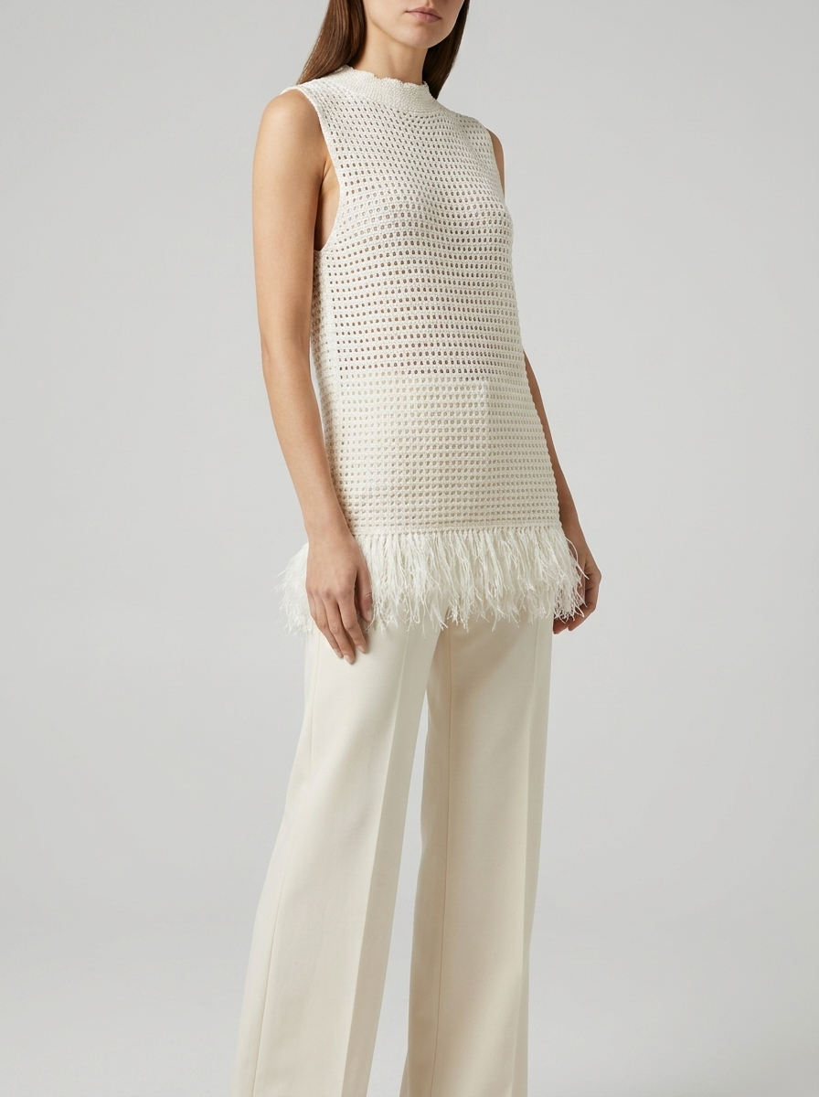 Women's Casual Knitted Sleeveless Vest with Tassel Hem