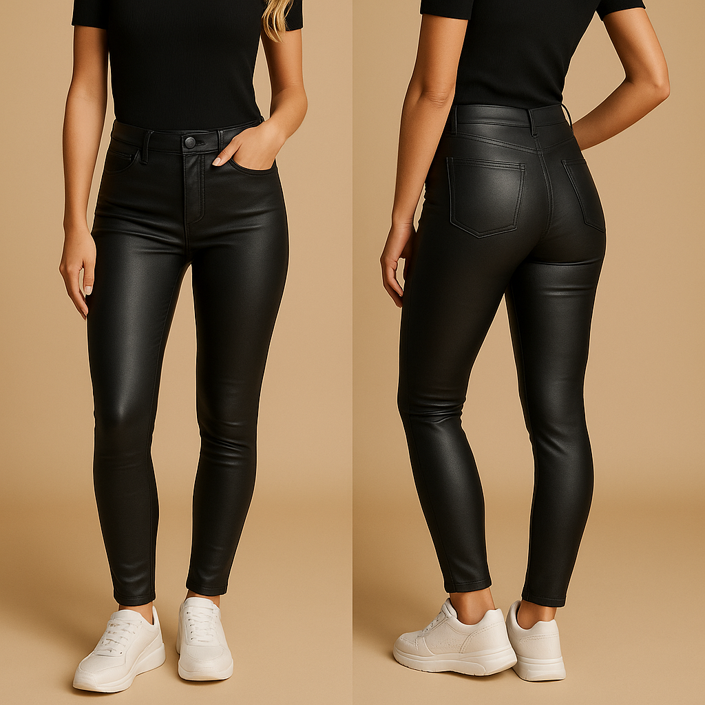 Women's Fitted Leather High Waist Trousers - OutfitLondon