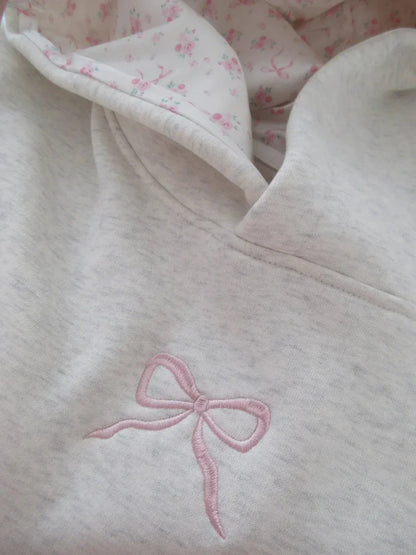 Fashionable Hooded Top with Bow Accent