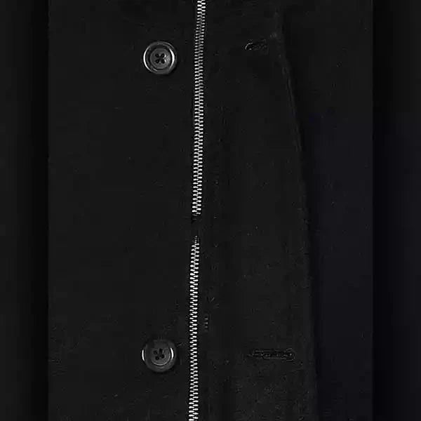 Men's High Neck Wool Coat Black Button Front