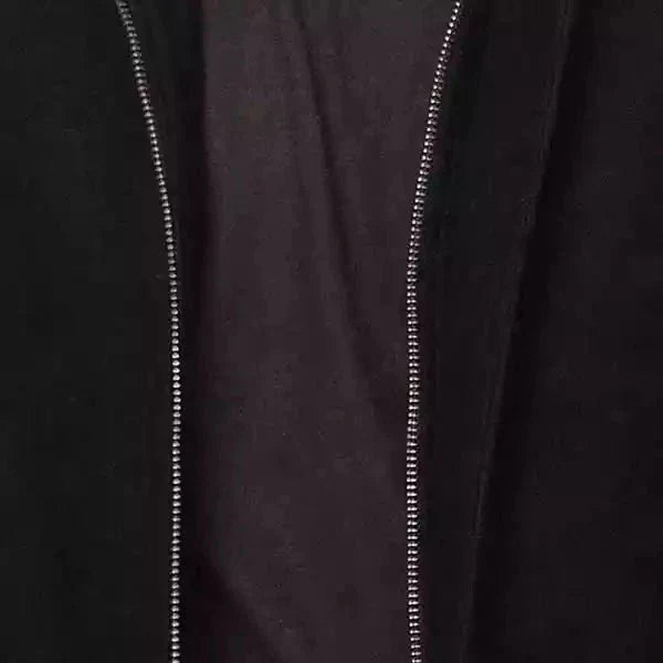 Men's High Neck Wool Coat Black Button Front