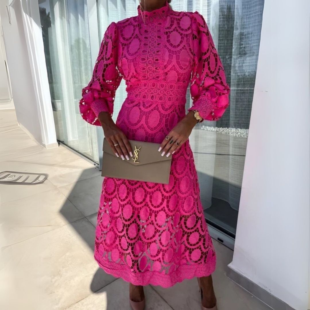 Elegant Women's Floral Midi Dress Long Sleeve