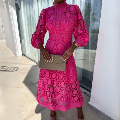 Elegant Women's Floral Midi Dress Long Sleeve