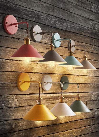 Vintage Cone Shaped Metal Wall Light with Bulb