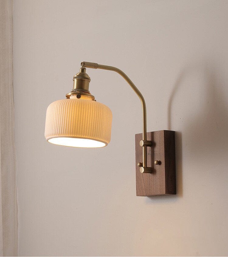 Farmhouse Style Wooden LED Wall Light with Earthy Shade