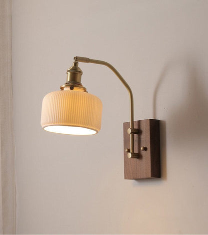 Farmhouse Style Wooden LED Wall Light with Earthy Shade