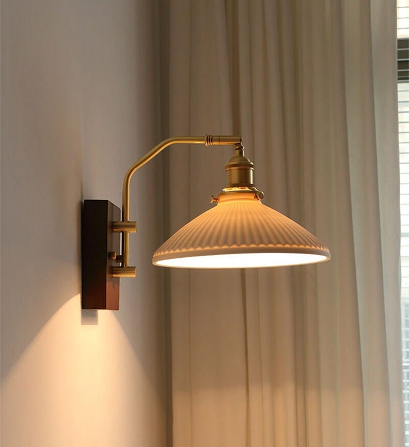 Farmhouse Style Wooden LED Wall Light with Earthy Shade