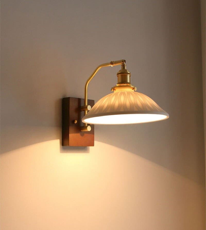 Farmhouse Style Wooden LED Wall Light with Earthy Shade