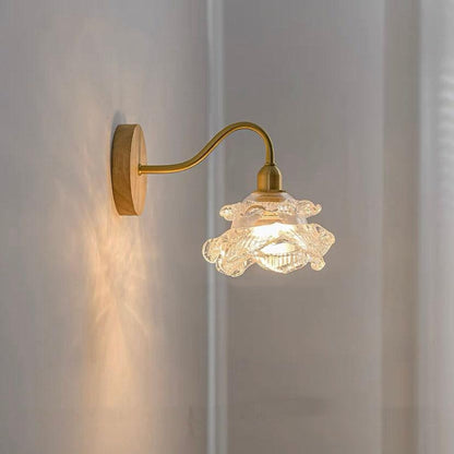 Elegant Floral Glass Wall Sconce with Wood Accent