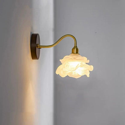 Elegant Floral Glass Wall Sconce with Wood Accent