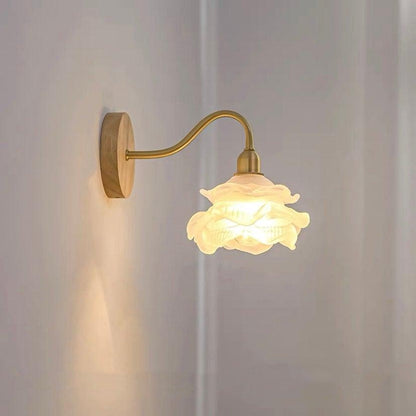 Elegant Floral Glass Wall Sconce with Wood Accent